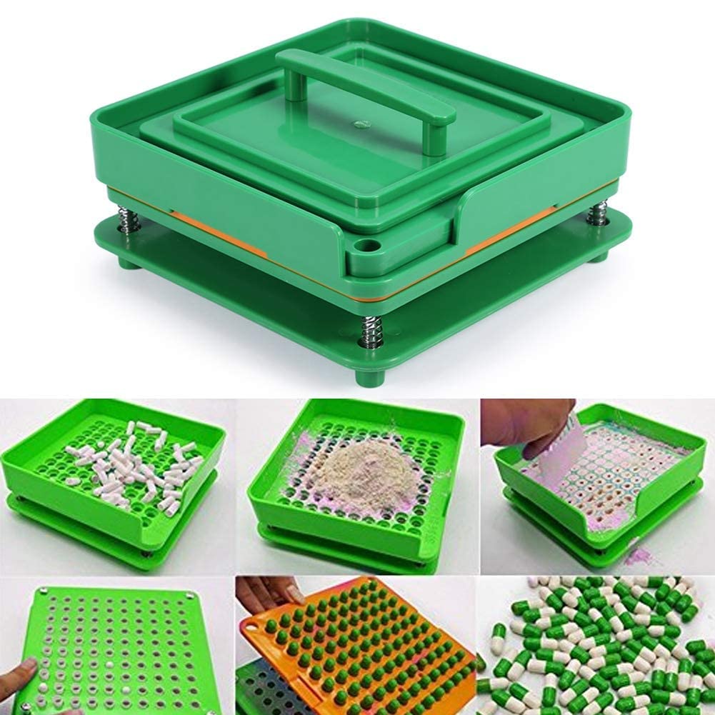 Kapselfüllgerät, leere Kapselplatte mit Stampfer, 100 Löcher, für Puder-, Kosmetik-Kapsel, manuelles Befüllen 00#