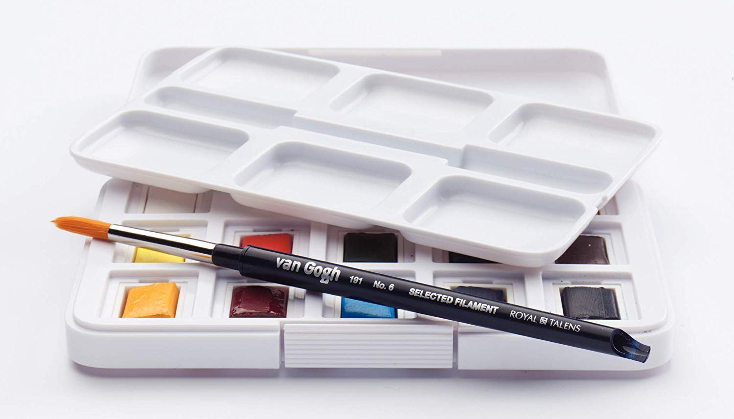 Van Gogh - Acuarela Van Gogh Pocket Box 15 medios cubos + Pincel sintético + Bloque de acuarela Hahnemühle Bloque de postkartenbloque 10,5x14,8cm