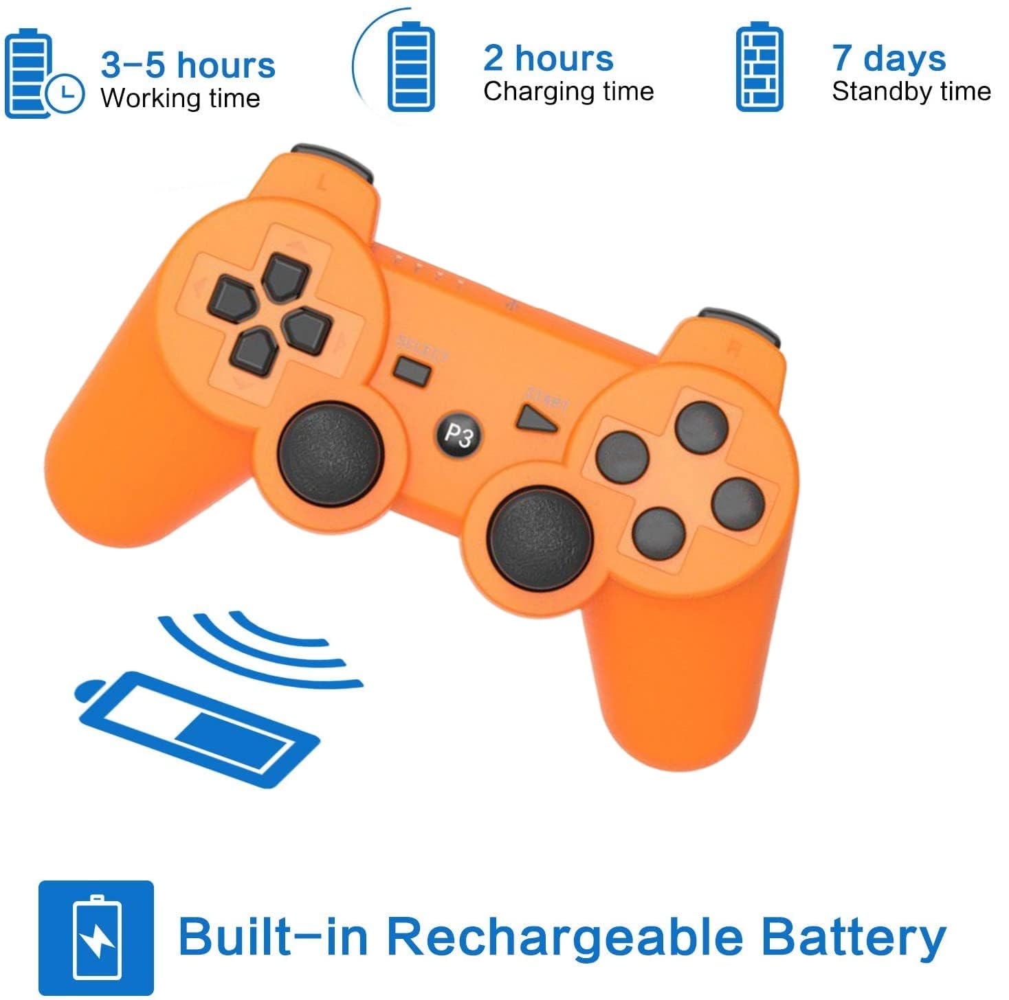 PS-3 Controller 2 Pack, Dual Shock 3 Wireless Gamepad Joystick for PlayStation 3, Compatible with PS-3 Console, Ergonomic Design, Rechargeable Battery, Vibration Feedback - 2 Controllers in Set