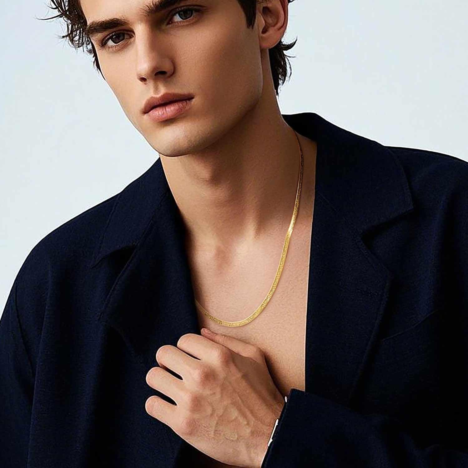 4mm 14K Gold Necklace for Women Dainty Gold Necklace for Women Golden Chain for Men 14k Whispers of Heritage with Chinese Ancient Fret Patterns Waterproof Snake Golden Chain Necklaces 16,18,20,22,24in - Image 7