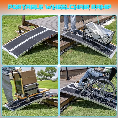 Image of WHALEMOTOR Portable Wheelchair Ramp 5FT, Anti-Slip Aluminum Folding Portable Ramp, Wheelchair Ramps for Home, Weight Capacity Up to 800 LBS, with Transition Plates Above and Below, Loading Dock Plates