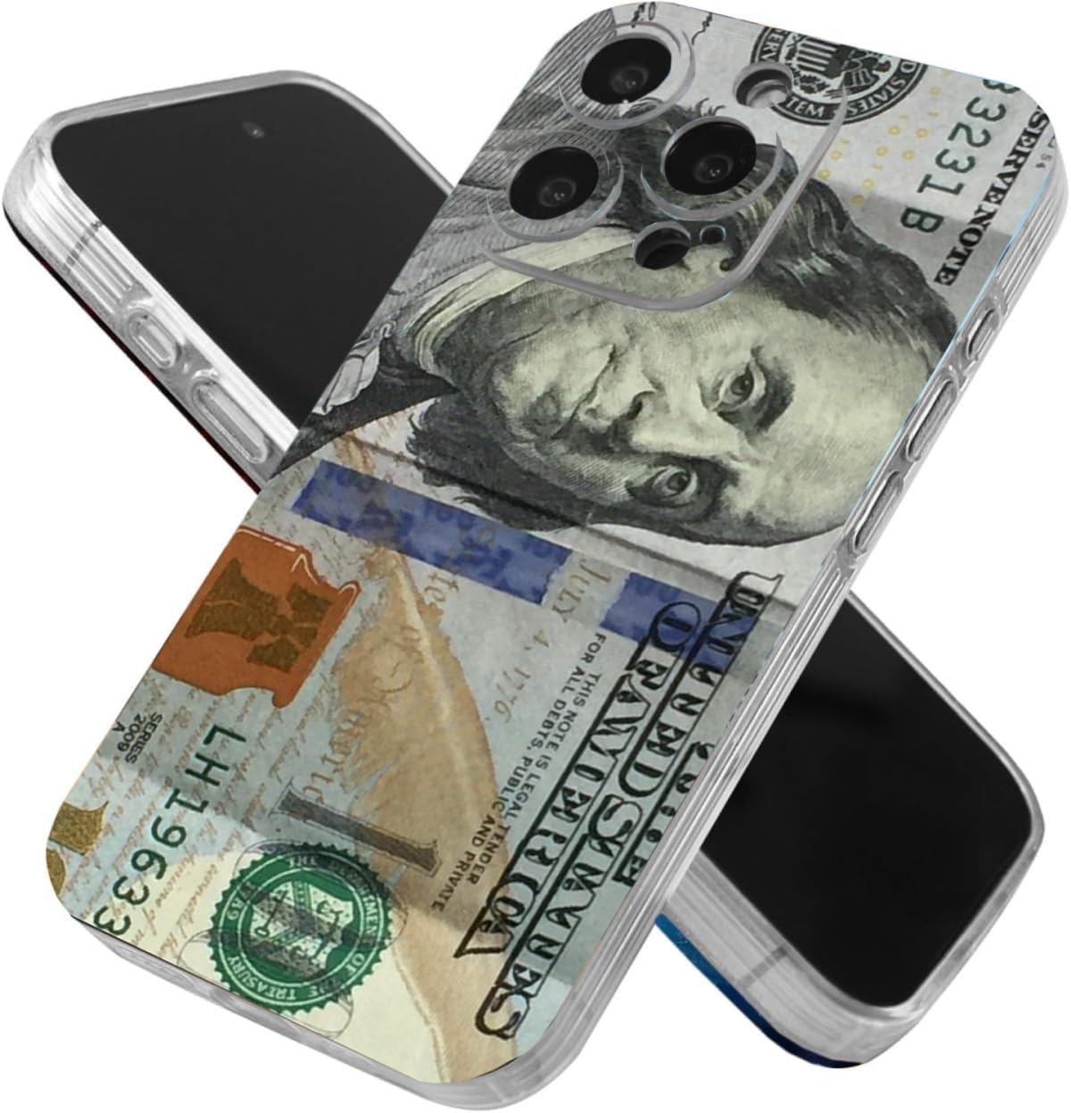 One Hundred Phone Case Compatible with iPhone 13 Pro Max Money 100 Dollar Bill Soft Silicone Phone Shockproof Cover for Men Women
