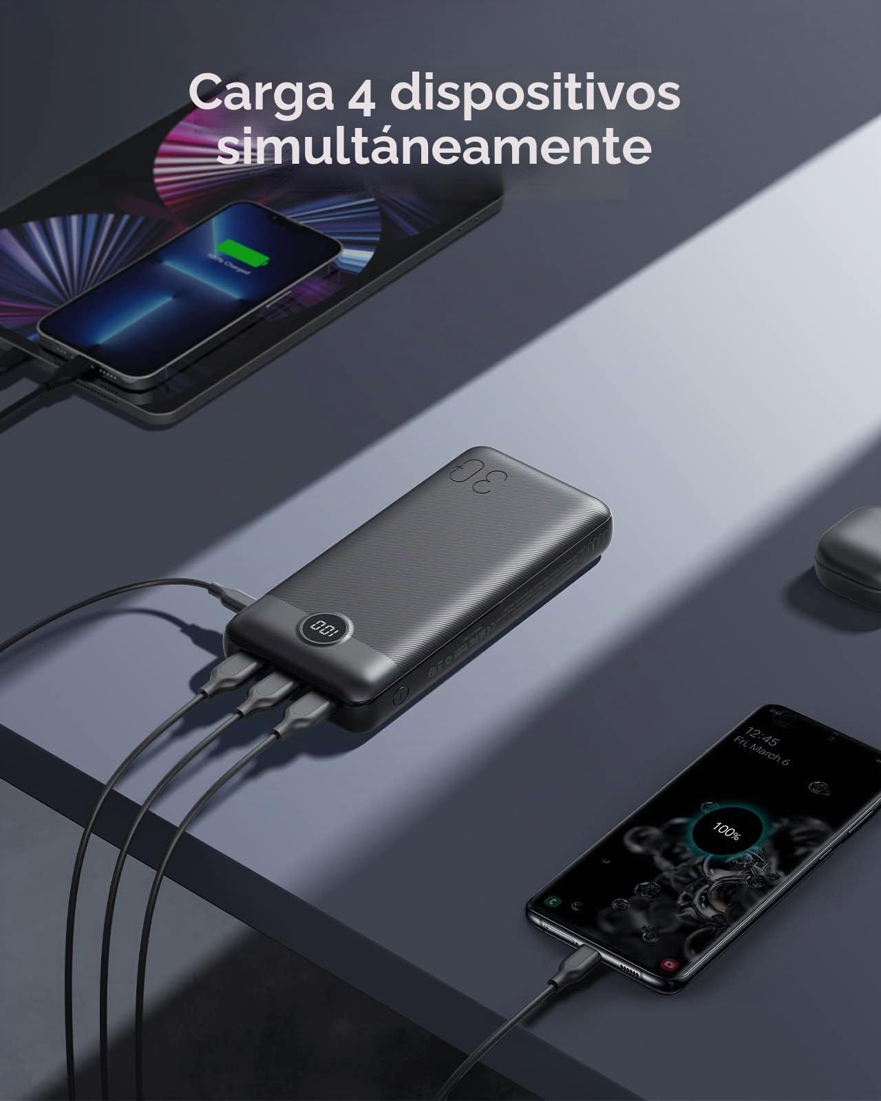 VEGER - Batería Externa de 30000 mAh, batería portátil, Carga rápida, PD 20 W MAX Power Bank USB C con 4 Salidas y 2 entradas para iPhone 13 12 Samsung S21 S20 S22 Huawei Xiaomi