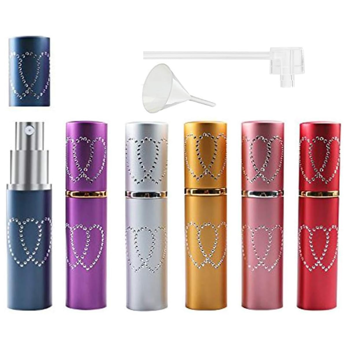 Dpwell 6Colors 6Pcs Refillable Perfume Atomizer Bottle Spray, 10Ml Portable Empty Container Refillable Lovely Heart Pattern Empty Sprayer Cologne Dispenser For Travel Outgoing