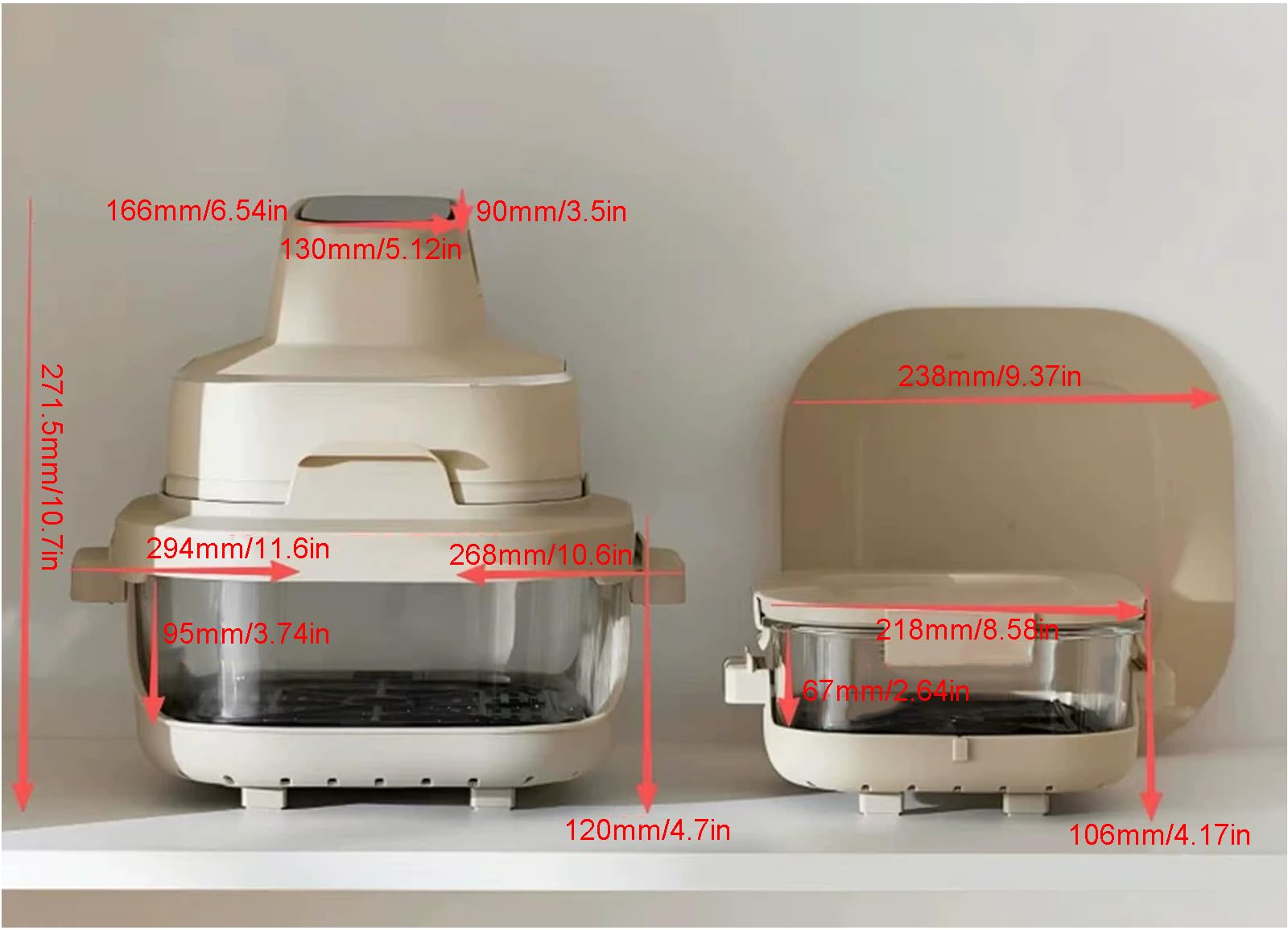 Freidora De Aire Visible Doble Cesta Todo Vidrio Cabezal Control Desmontable Cero Revestimiento Ollas Intercambiables Multifunción Saludable Aparato Eléctrico para Cocina Hogar Diario,B