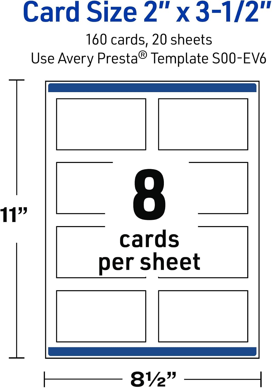 Avery Printable Rectangle Business Cards, 2" x 3.5", Matte White, Pre-printed Blue Waves Design, Sure Feed Technology, Laser & Inkjet Compatible, 160 Total