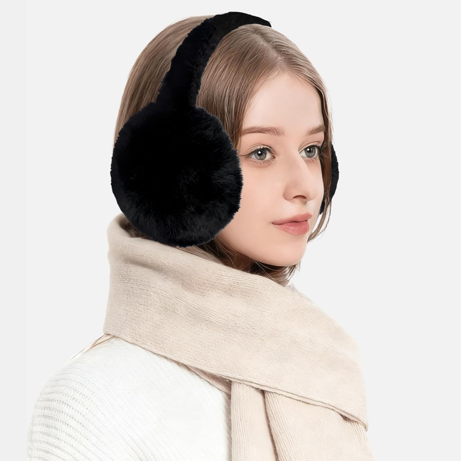 Winter Ear Muffs for Women, Fuzzy Warm Earmuffs Foldable Soft Ear Covers for Women Girls