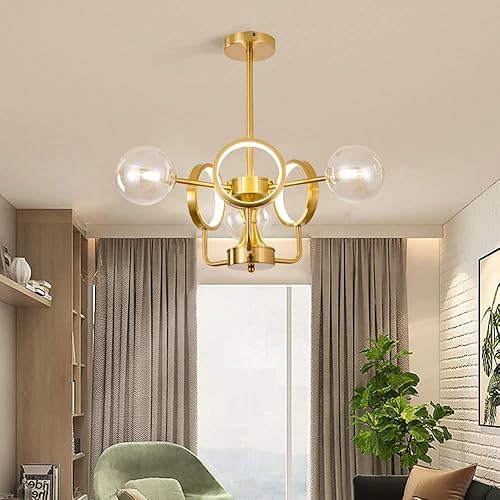 NERDOH Lámpara de araña de cristal moderna iluminación colgante de latón satinado molécula de rama lámpara de techo mágica para sala de estar