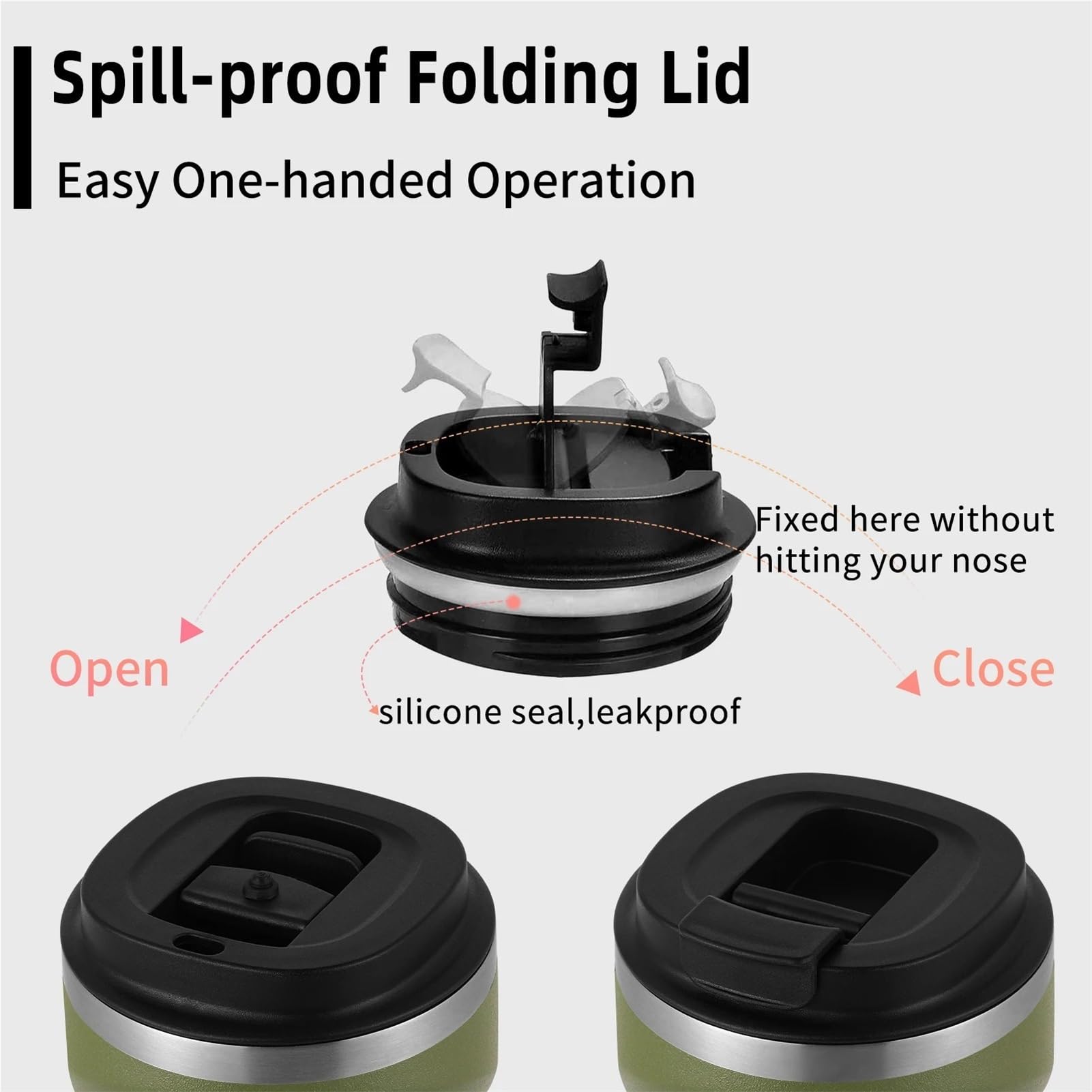 Tazze termiche portatili da 360 ml per caffè e acqua, in acciaio inox, con coperchio, per viaggi in auto, a prova di perdite (verde)