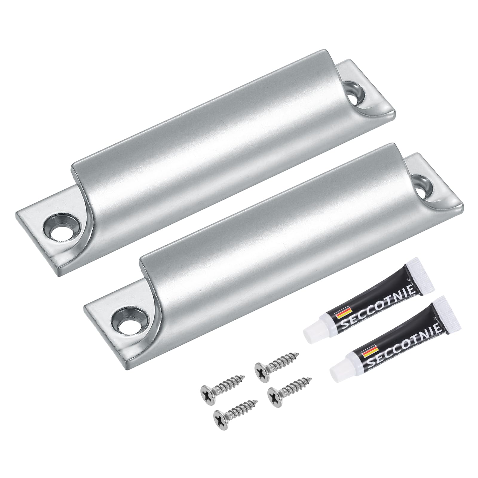 sourcing map 2Pcs Drawer Pulls Handles, 3.5inch Aluminum Alloy Window Sash Lift Handle Finger Pulls with Mounted Screw Glue for Sliding Window Kitchen Closet Drawer, Bright Grey