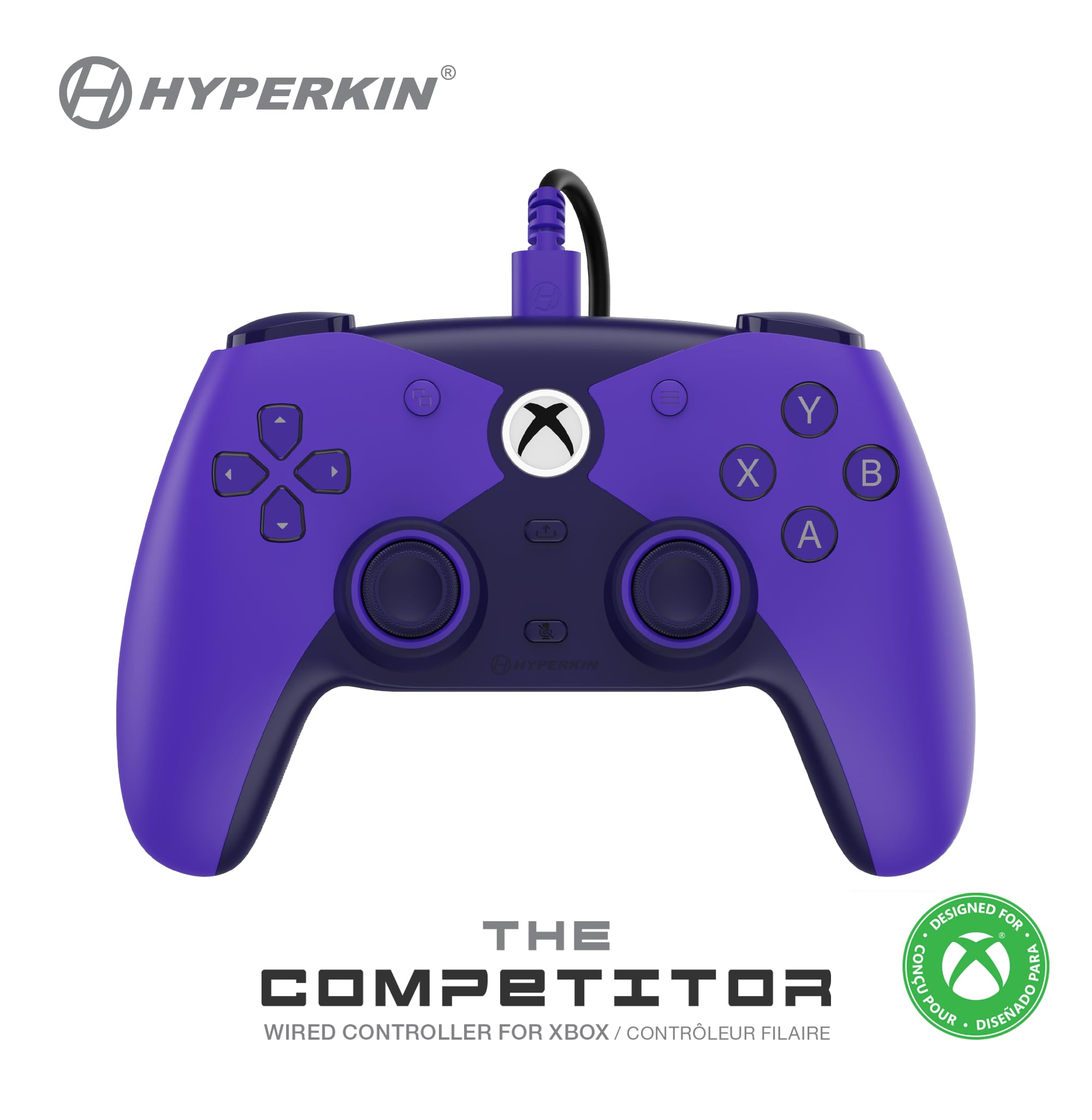 Hyperkin The Competitor Wired Controller for XBOX Series X|S, XBOX One & PC with Hall Effect Joysticks & Impulse Triggers; Symmetrical Layout & Precision D-Pad - Officially Licensed XBOX - Murasaki (Purple)