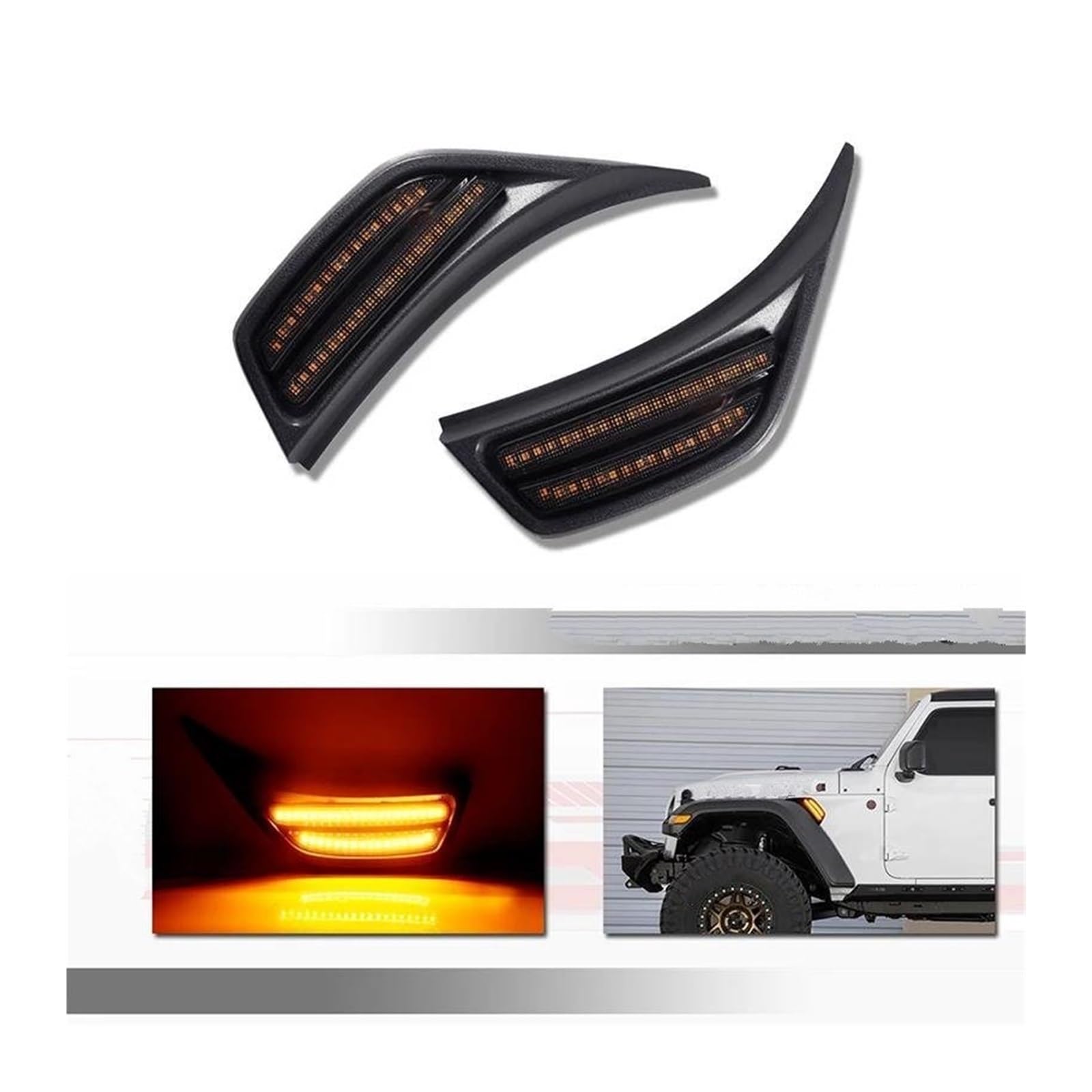 Genérico Intermitente Delantero Para Jeep Para Wrangler JL 2018-2023 Lámpara De Llamarada 12V LED Ámbar Indicador Lateral Delantero Del Coche Luces Señal Giro