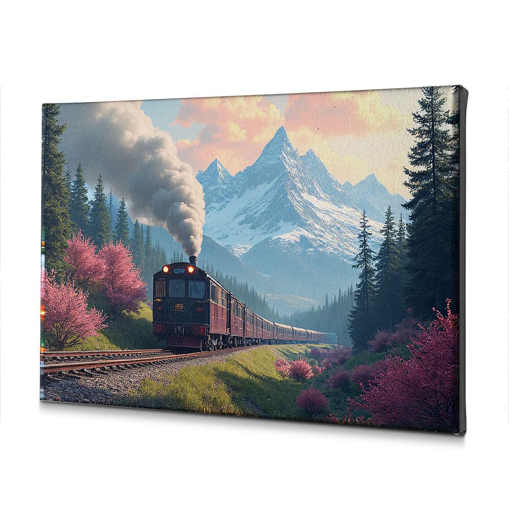 Toile de Pâques train à vapeur et montagne aux finitions soignées - 5