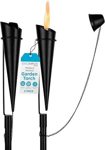 BIRDROCK HOME Ibiza Torches - Citronela fácil de rellenar - Linterna de llama - Iluminación de patio trasero exterior - Lámpara de metal - Linterna