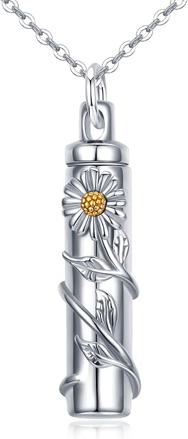 Sunflower/Daisy/Roseflower Pendant Urn Necklace for Ashes S925 Sterling Silver Cremation Jewelry Keepsake Memory Gifts for Women