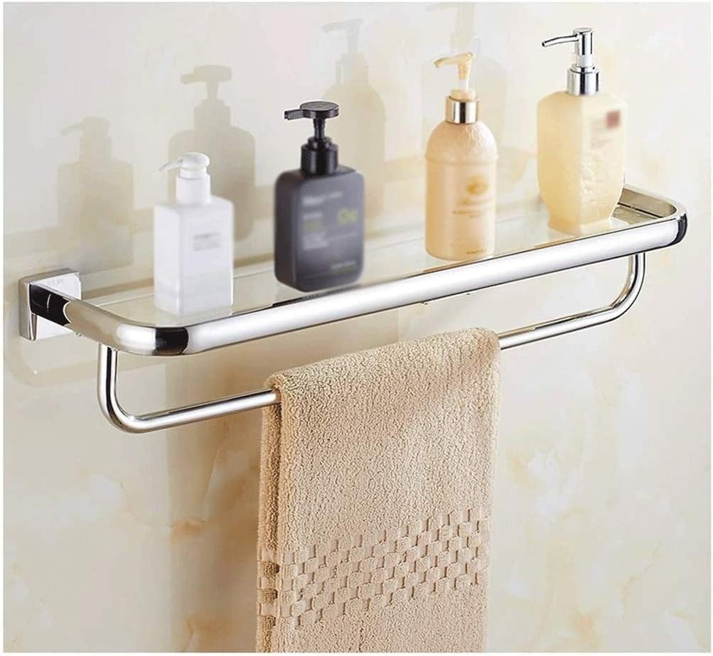 Bathroom Glass Shelf Stainless Steel Brushed Finish Heavy-Duty Rustproof Wall Mount