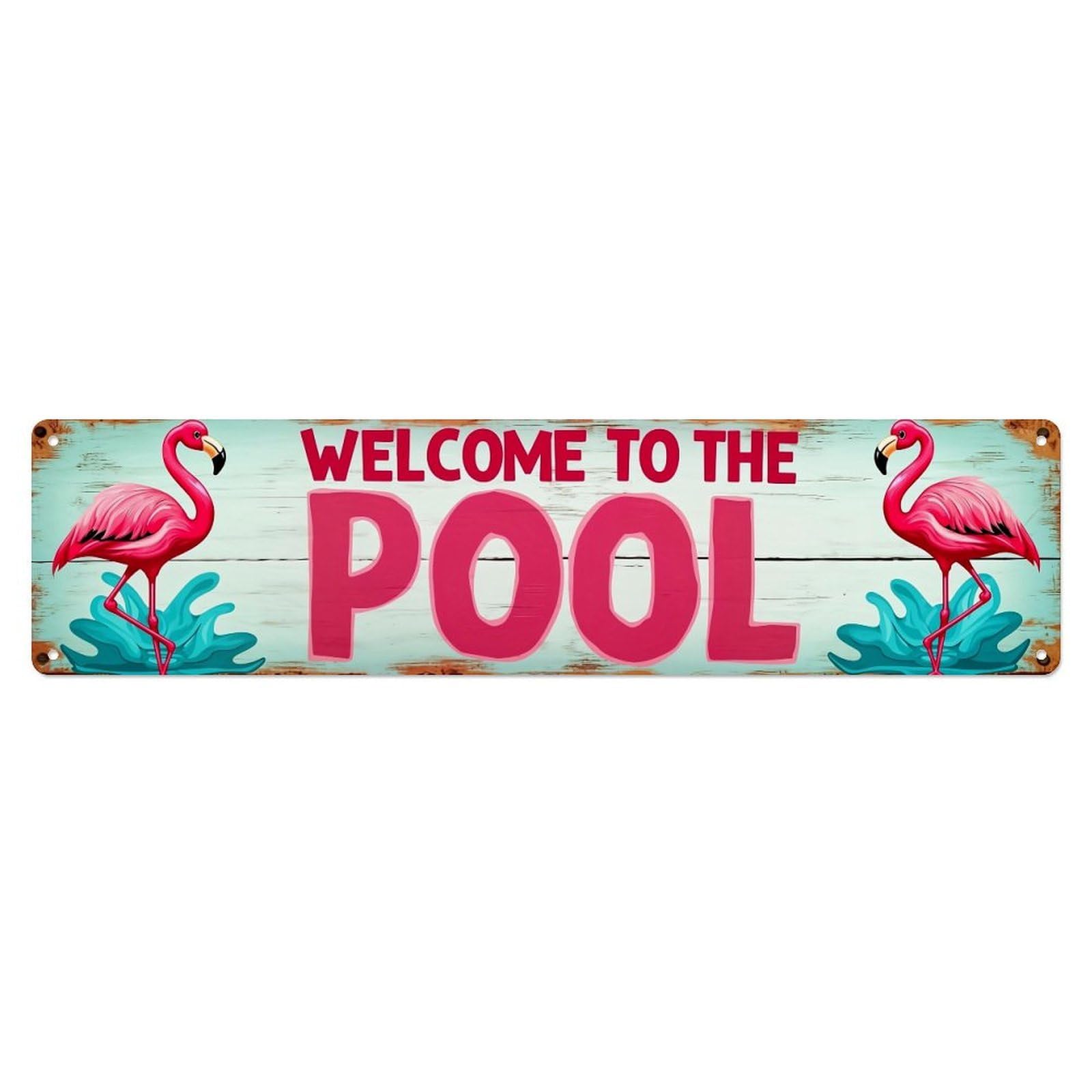 Jdyaojiesheng Vintage Flamingo Pool Welcome Sign Pattern Tin Sign Retro Metal Wall Decor Metal Poster, Home Bar Garage Farmhouse Cafe Wall Art Decoration 4X16inch