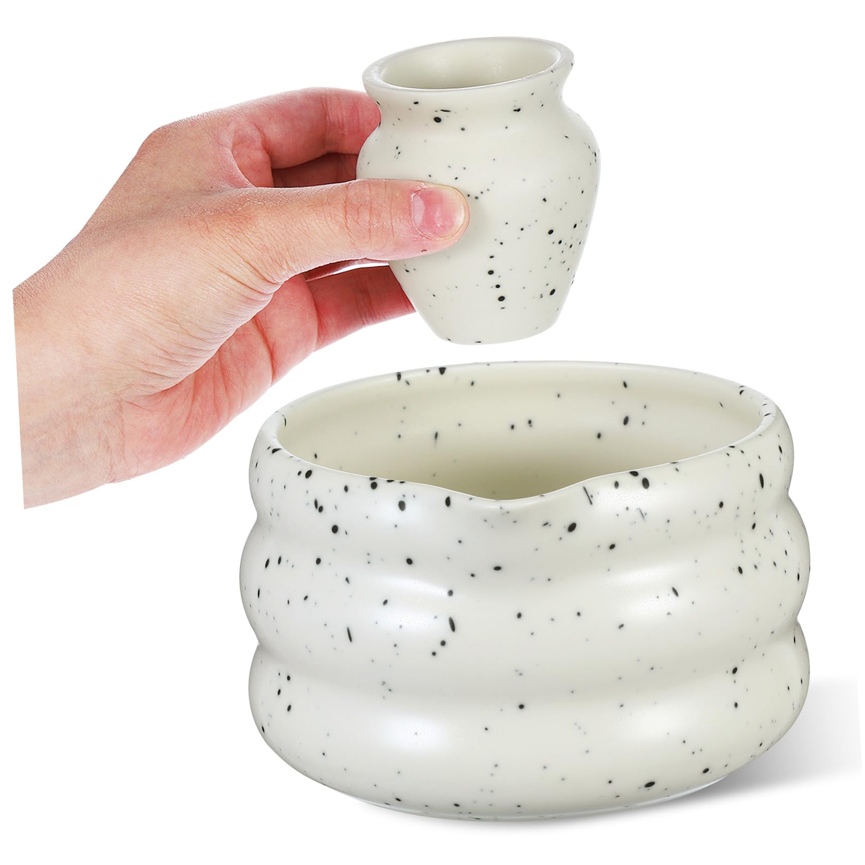Juego de té matcha japonés de cerámica blanca con tazón resistente y recipiente Beaupretty
