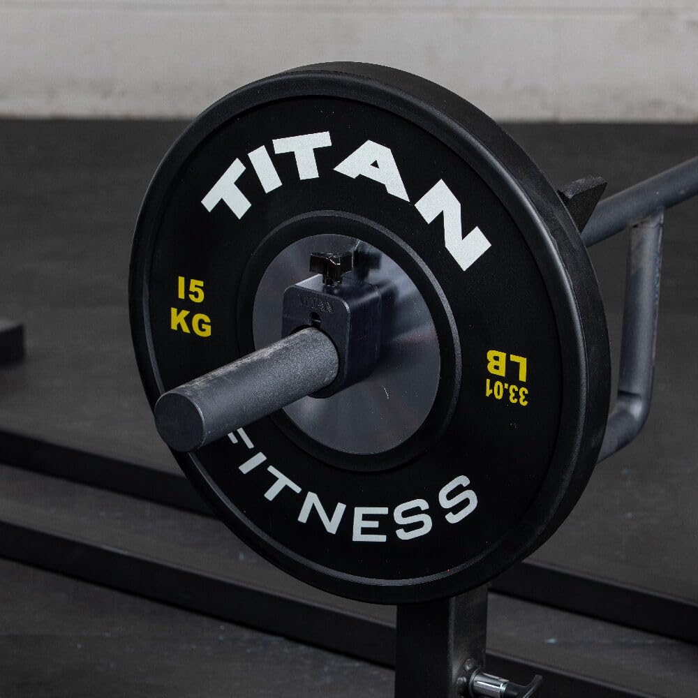 Titan Fitness 15 KG Single Elite Competition Bumper Plates, Black Olympic Weight Plates for Home Gym, Rubber Coating with Steel Core, Low Bounce Rate, Easy-Grip Edges
