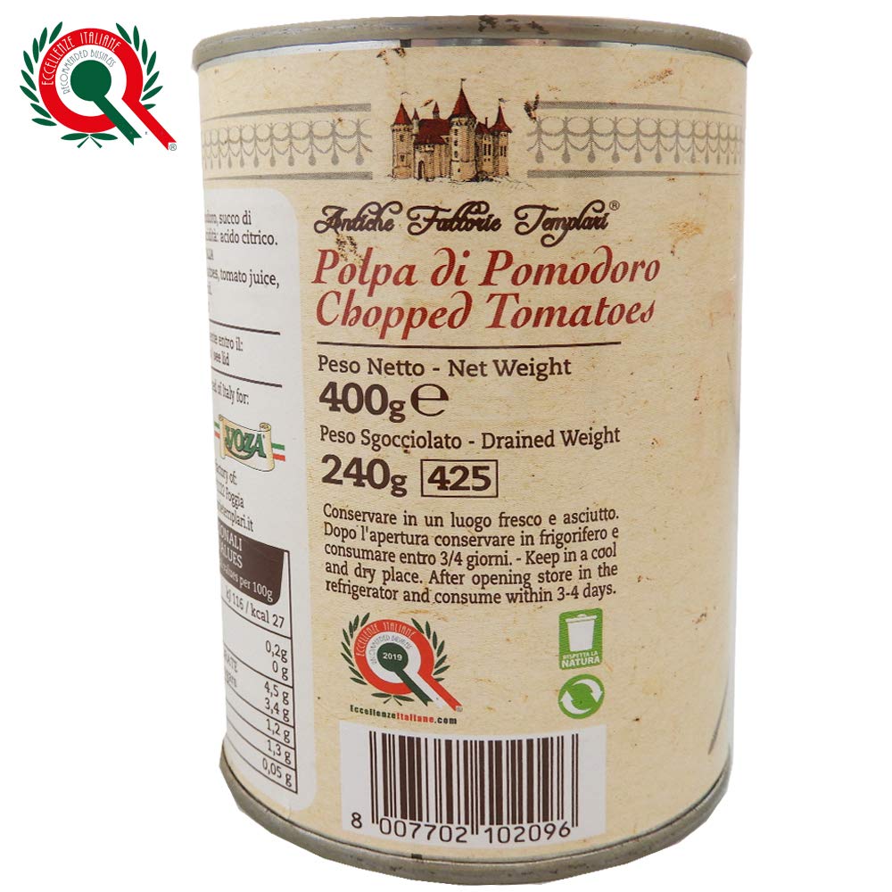 Polpa di Pomodoro | Antiche Fattorie Templari | 12 Barattoli da 400 Gr | Gluten Free | Agricoltura Biologica | Certificato Eccellenze Alimentari | Pomodori del Cilento e Piana del Sele | Idea Regalo