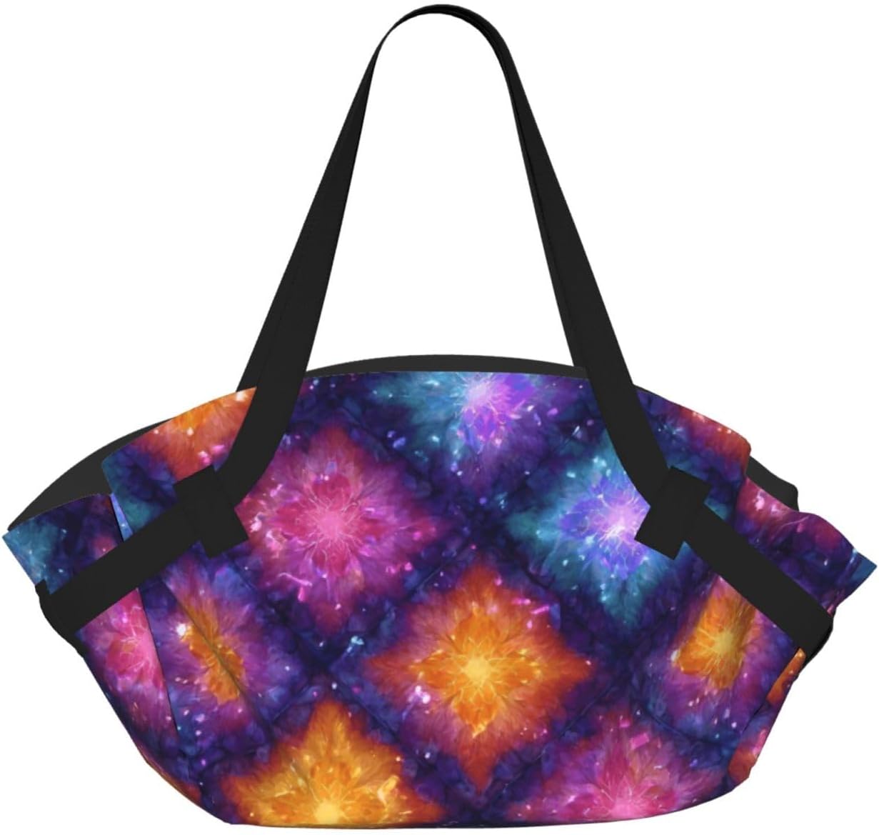 Colorful Tie Dye Stained Glass (2) Print Foldable Camping Tote Bag, Packable Picnic Mat And Beach Tote