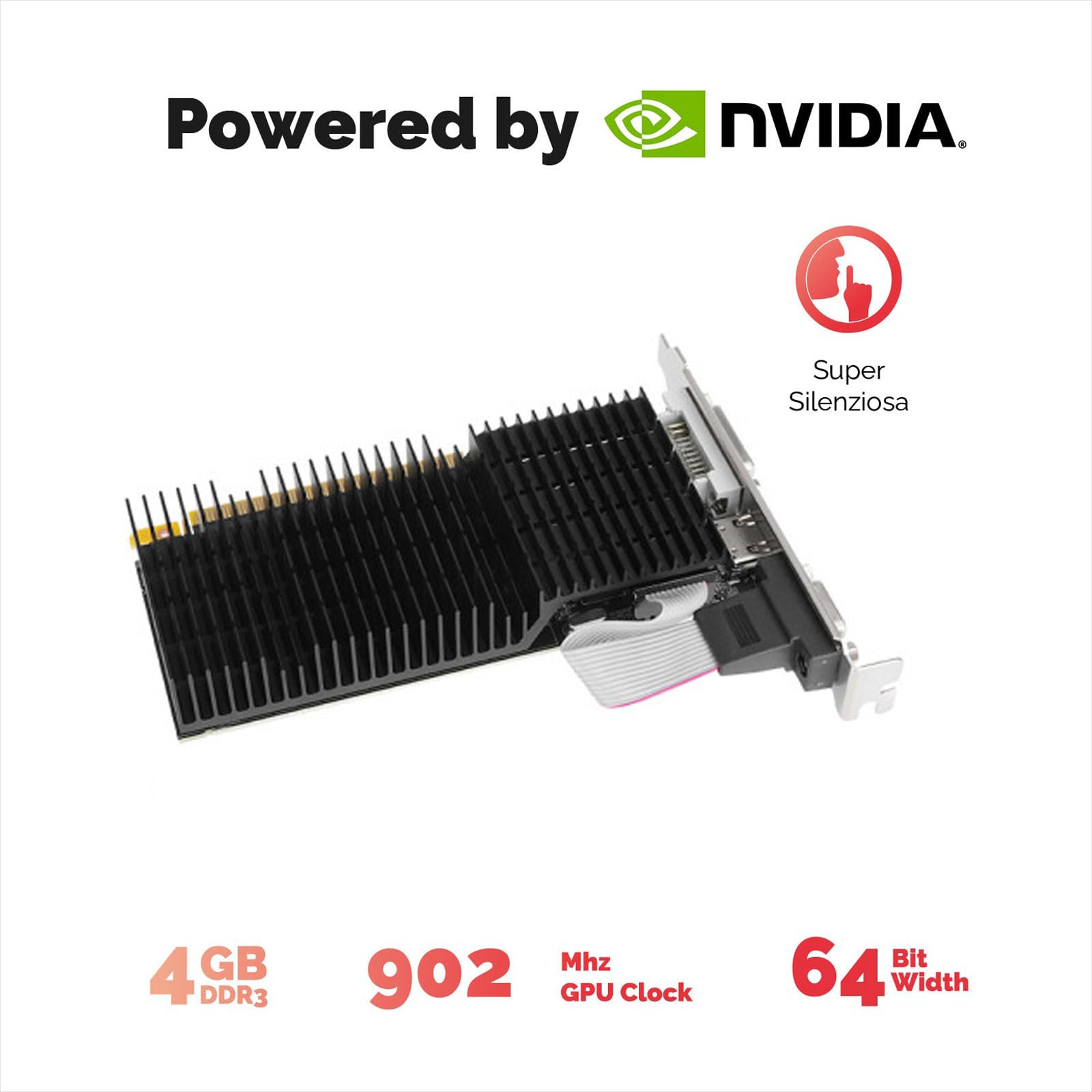 Nuwo Scheda Grafica GT730 GT 730 4 GB DDR3 64 bit 902MHz, Scheda Video GPU per PC, DVI, HDMI, VGA, PCI Express 2.0, Supporta DirectX 11, Bulk