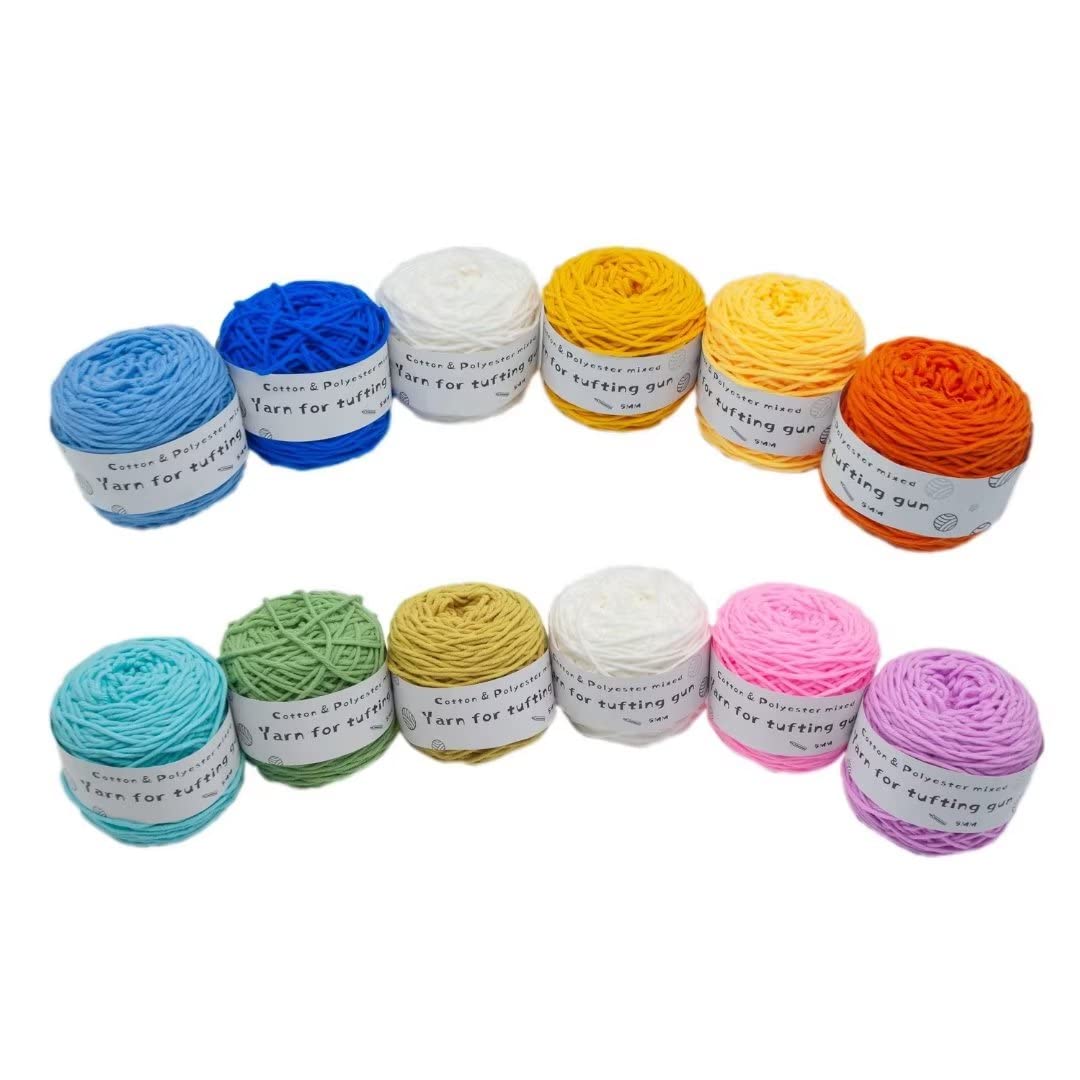 Häkelgarn Handgefertigtes Tuftinggarn für Teppiche, gemischtes Tuftinggarn aus Baumwolle und Polyester, Häkelgarn für DIY-Teppiche, 12 Knäuel Strickgarn zu je 95 g, 8 Stränge Faden, 5 mm dick, 100 m