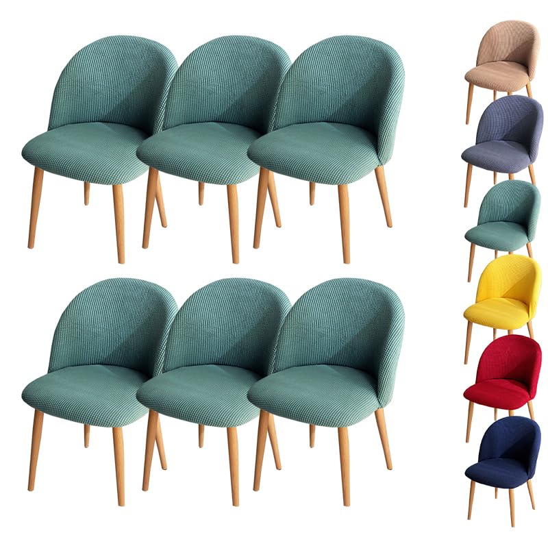 Housses de Chaise de Salle à Manger à Carreaux Housse de Chaise à Dossier Incurvé Housse de Chaise Incurvée Moderne Extensible Housse de Tabouret Ronde pour Salle à Manger Salon Hôtel,Vert 6 Pièces