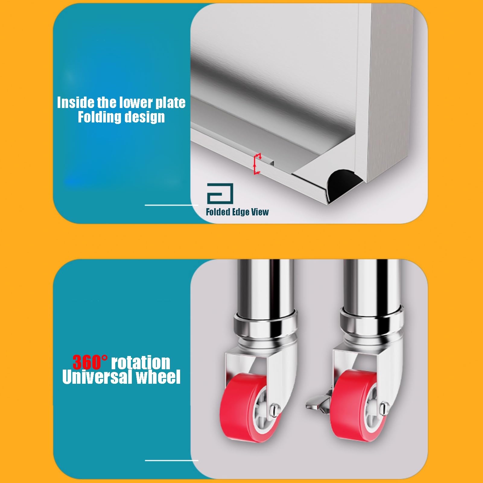 Tavolo da Lavoro Commerciale in Acciaio Inox su Ruote - Tavolo da Cucina a 3 liveparazione degli Alimenti, Piano di Lavoro Durevole 60x40x80 cm, Ideale per ristoranti e Catering, 70x60x80 cm