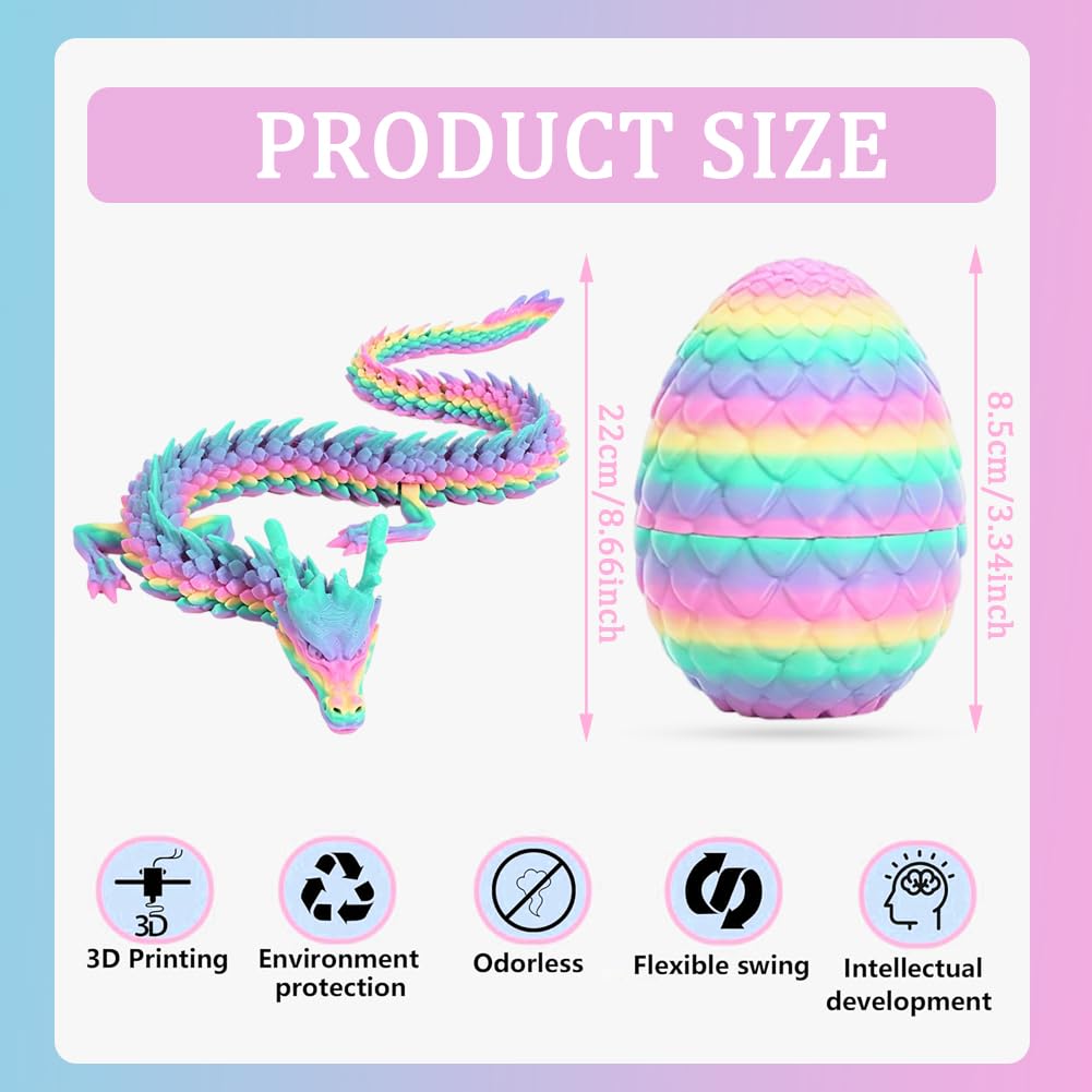 3D Snake Egg Articulating Gemstone Crystal Snake Figurine 3D Printed Dragons Dragon Crystal Dragon Fidget Toys Flexible Joints Mystery Dragon Action Figures Home Office Decor Desk Toys(Macaron Color) - Image 2