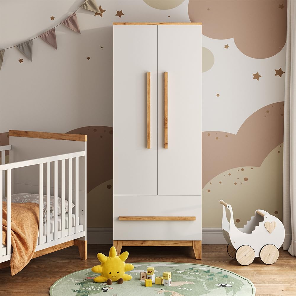 VitaliSpa Armoire pour Enfants Malia, Blanc/Artisan, 70x186.8cm, Compatible avec d'autres Meubles de la série Malia