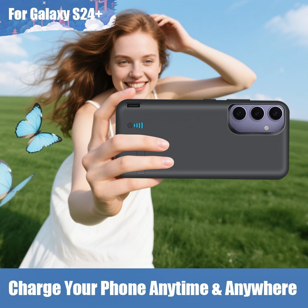 Sitong [New Version Battery Case for Samsung Galaxy S24+ / S24 Plus, 5000mAh Rechargeable Extended Battery Charging Charger Case, Add 100% Extra Juice (6.7 Inches) Black