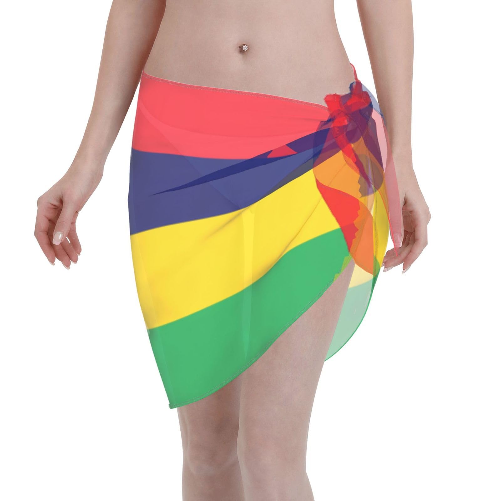 Phayah Women's Black Swimwear Chiffon Cover Up Flag Of Mauritius Printed Beach Sarong Wrap Skirt Bathing Bikini Resort Wear