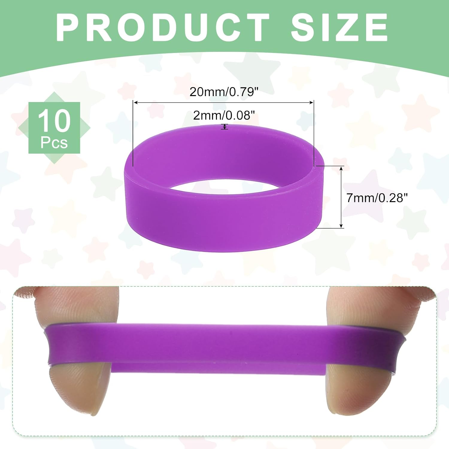 MECCANIXITY 10Pcs Silicone Rubber Bands Non-Slip 1.22 Inch Flat Elastic Rubber Wrapping Bands for Books, Traps, Art, Wrapping Paper, Cord Wraps, Purple
