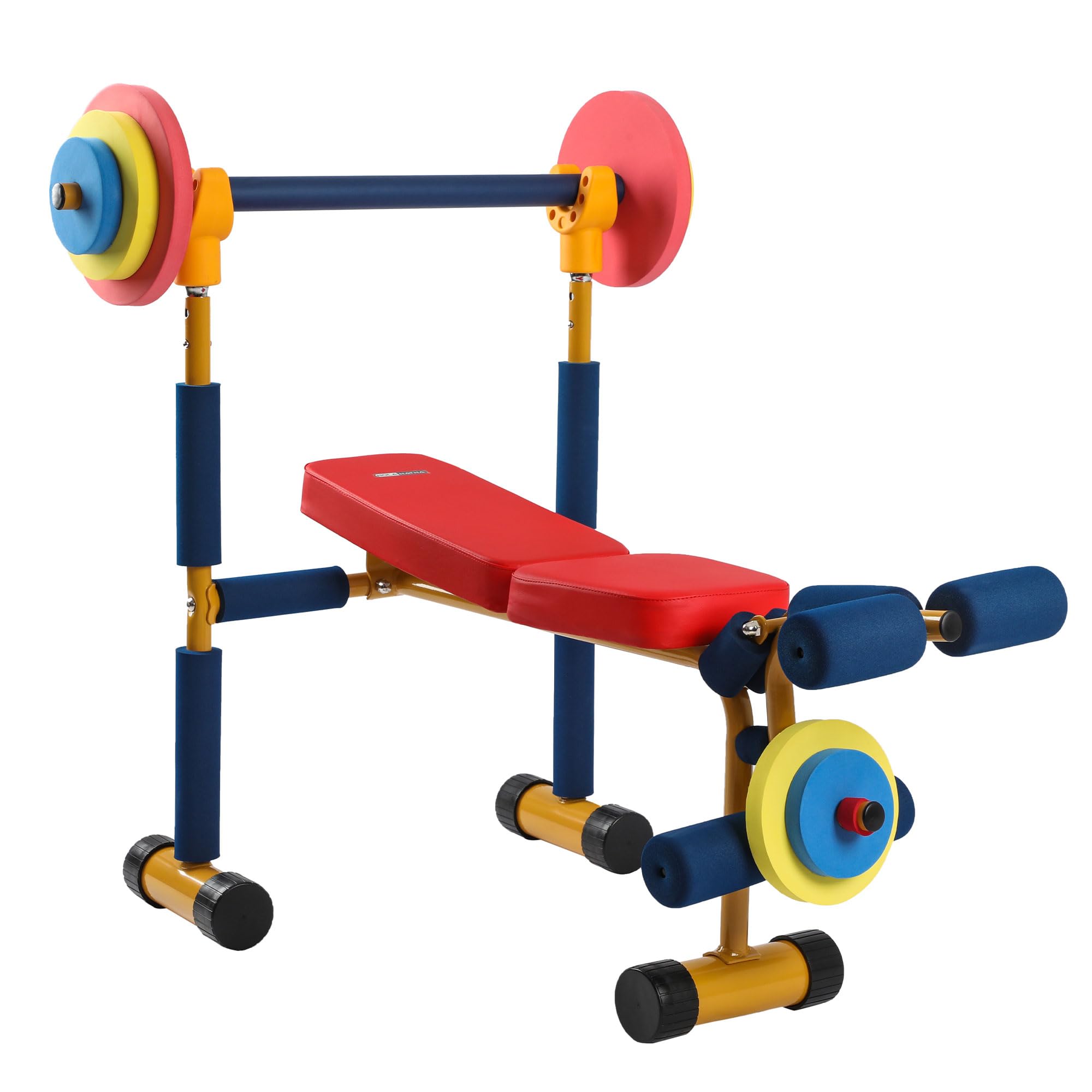HolaHatha Kids Weight Bench Set with 35" Bench & Adjustable Headrest, Toddler Gym for Beginner Exercises and Weightlifting with Barbell, Multicolor-image-19