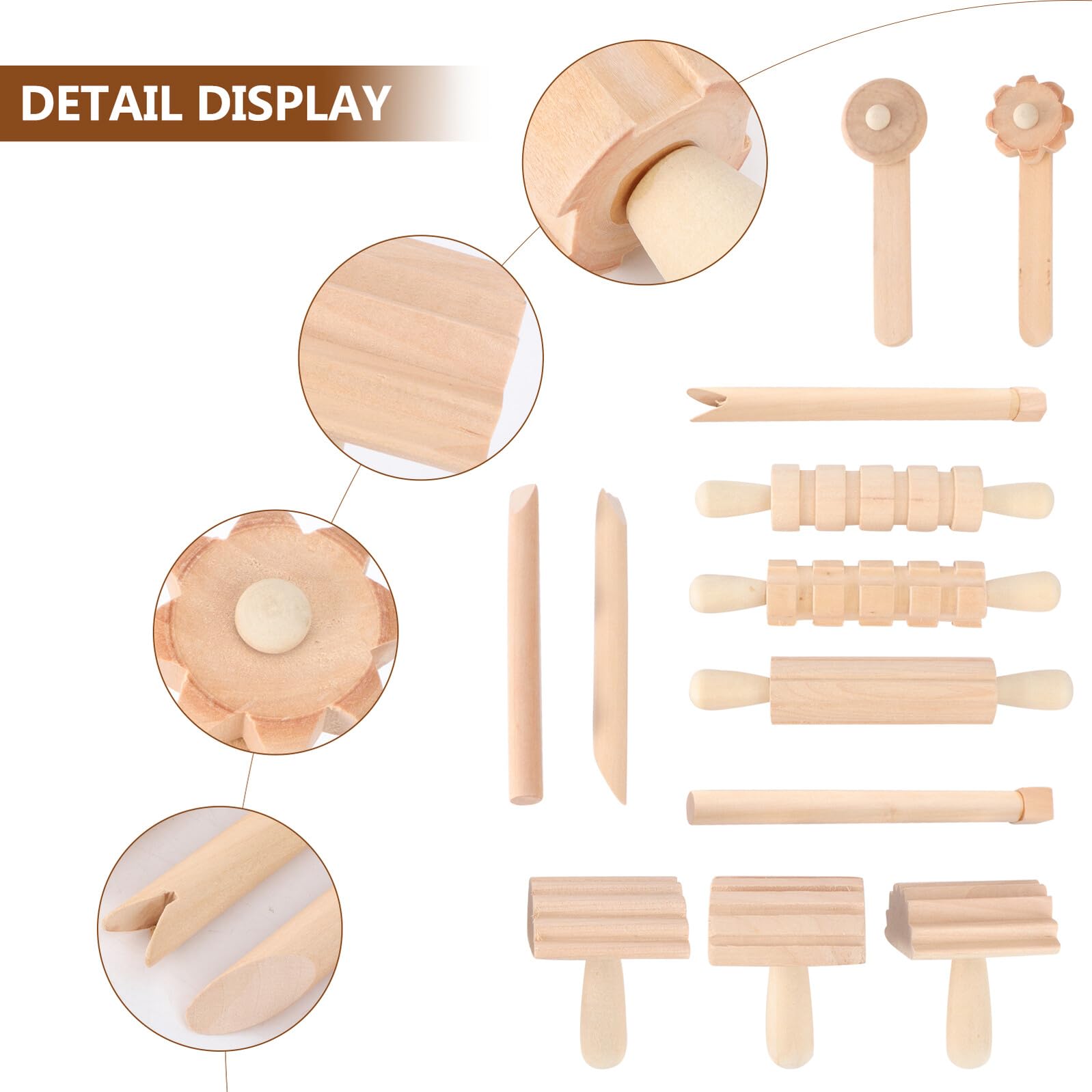 BESTonZON Set Strumenti Fai da Te in Legno per Modellare Argilla e Plastilina 12 Pezzi Lisci e Sicuri per Kit per Modellazione Creativa e Progetti Artigianali