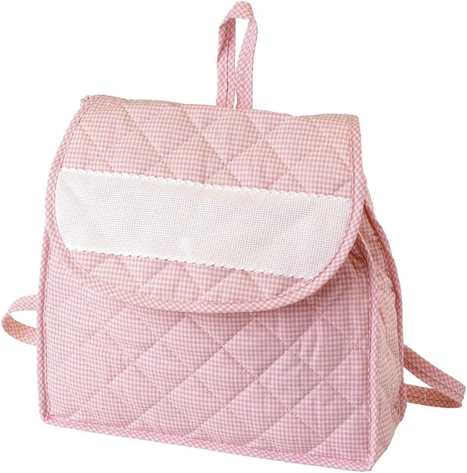 Filet – Zaino Asilo per Bambini | Materiali di alta qualità | Inserto in tela Aida personalizzata | Pratica chiusura con bottoni | Rosa | Fioco. 27×28×5 cm