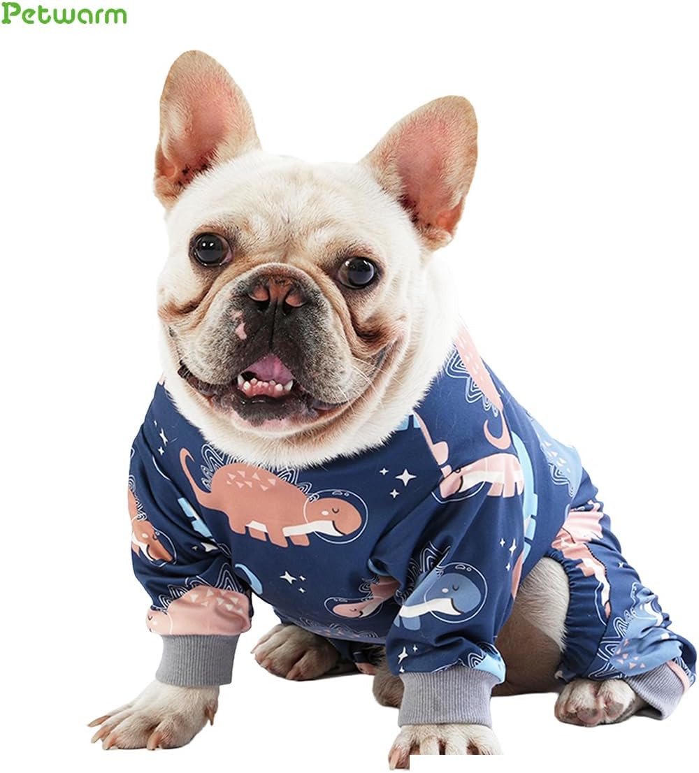 PetWarm Dog Pajamas, Pajamas for Dogs, All-Season Wear for Daily Walks and Indoor Rest, Travel-Ready for Car Rides, Helps Contain Loose Hair During Seasonal Changes, Dinosaur Print, Black, L