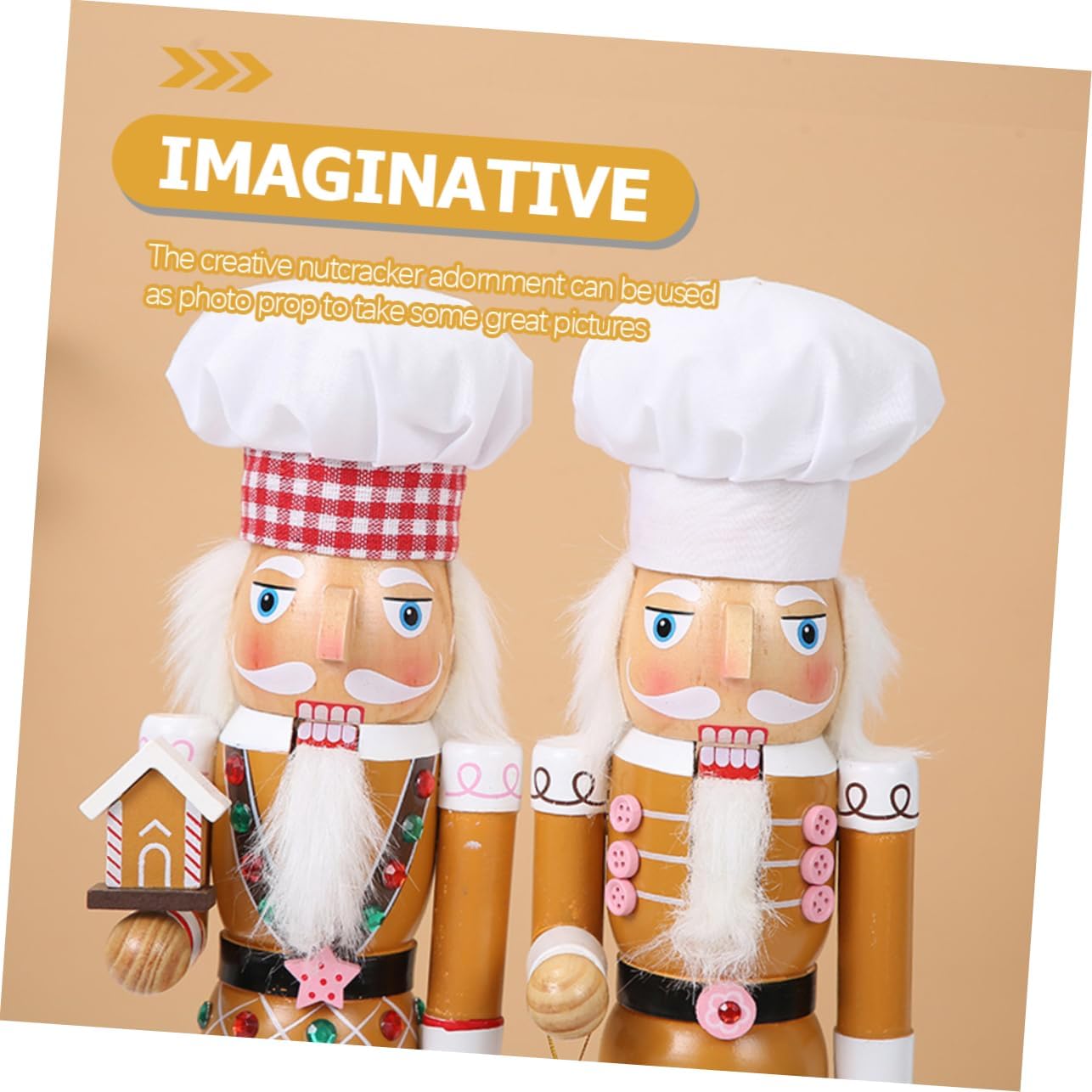 Cabilock Christmas Chef Nutcracker Wooden Ornament Decorative Gingerbread Man Desktop Nutcracker Craft Xmas Party Supplies Festive Holiday Tabletop Decoration