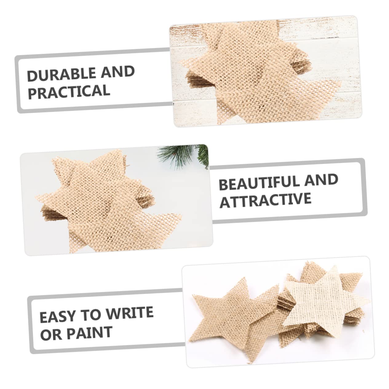 SEWACC 100piezas Adornos Navideños De Para Decoración De Árbol Puerta y Pared Estrellas De Yute Para Manualidades De Navidad