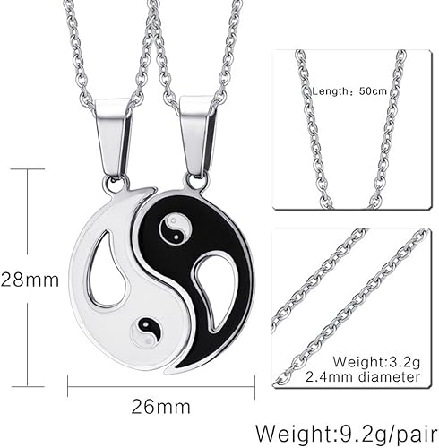 Miniatura 5 de JSEA Collar con colgante de acero inoxidable Yin Yang para mujeres y hombres