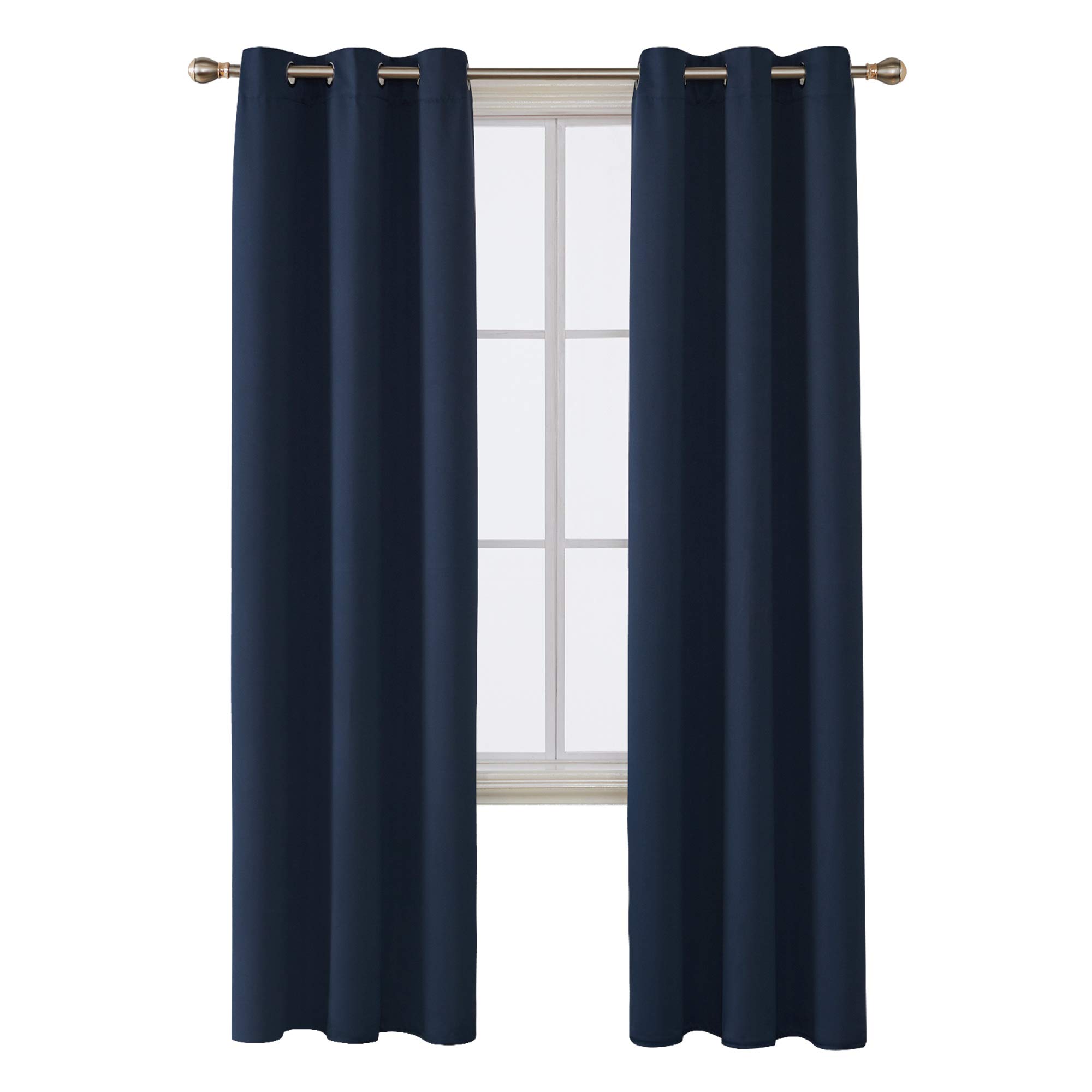 Deconovo Room Darkening Thermal Insulated Blackout Grommet Window Curtain for Bedroom Navy Blue 42x95 Inch 4 Panels