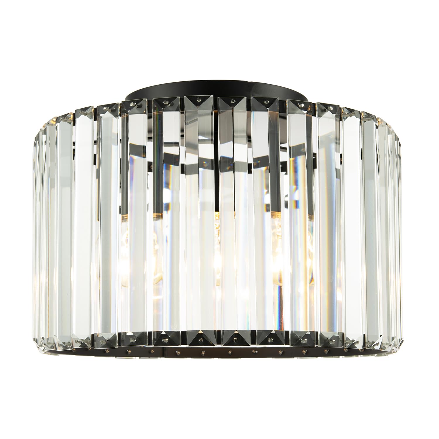 Rackhams Black/Light Modern Chic Matte And Clear Crystal Glass Flush Ceiling Fitting