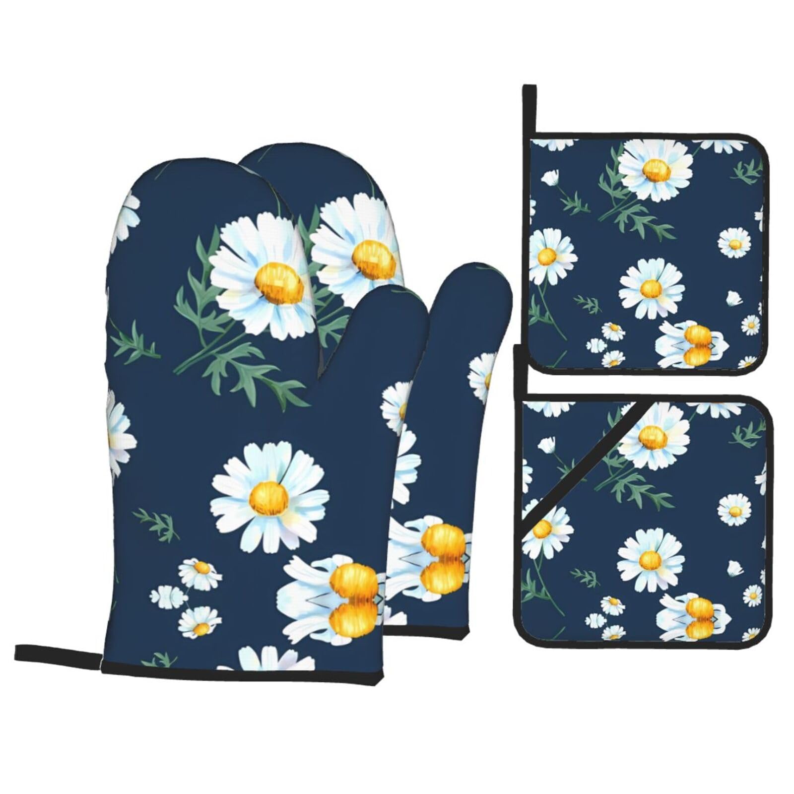 WHJSSF Daisy Prints 4-Piece Waterproof Oven Throws & Heat Resistant Pot Covers – Durable Kitchen Layers for Grilling & Baking