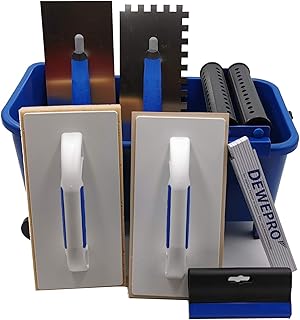 DEWEPRO® 10-teiliges Fliesenleger Waschset L - 16l Waschbox - Schwammbrett - Fugengummi - Zahnkelle 10x10mm - Fliesenwaschset