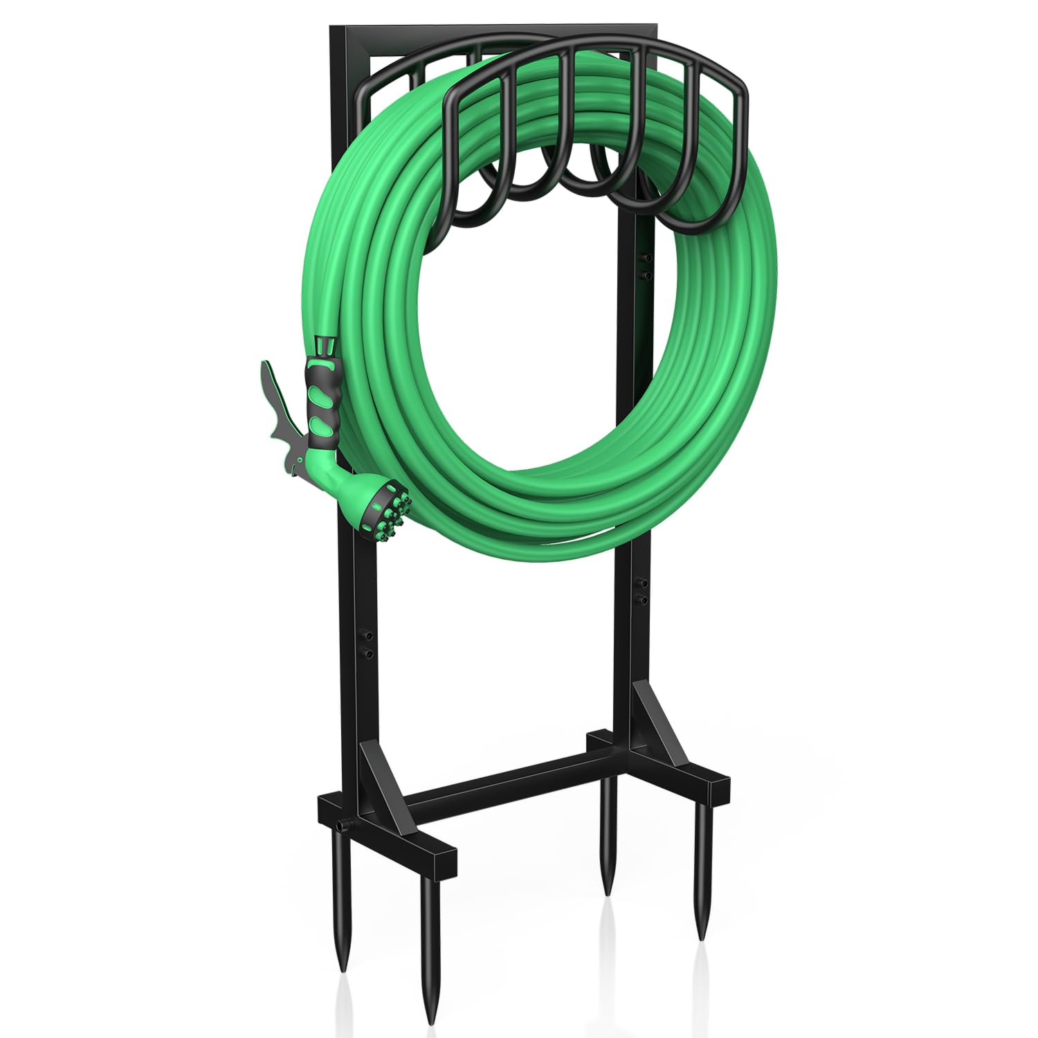Gartenschlauchhalter Freistehend, 109,5 cm, strapazierfähiger, freistehender Wasserschlauchhalter mit 4 Spießen, Gartenschlauchhalter für bis zu 45 m Schlauch, für Garten, Rasen, Terrasse