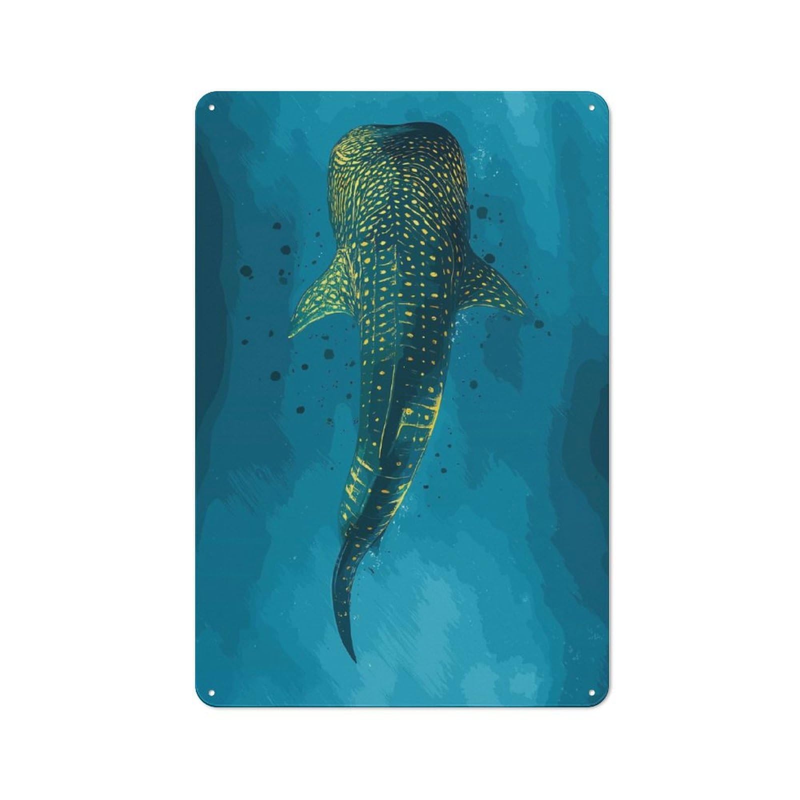 Whale Shark in Blue Water Metal Wall Art Sign 30x20cm, Vintage Old Style Wall Plaque for Living Room, Hallway, Kitchen Or Cafe