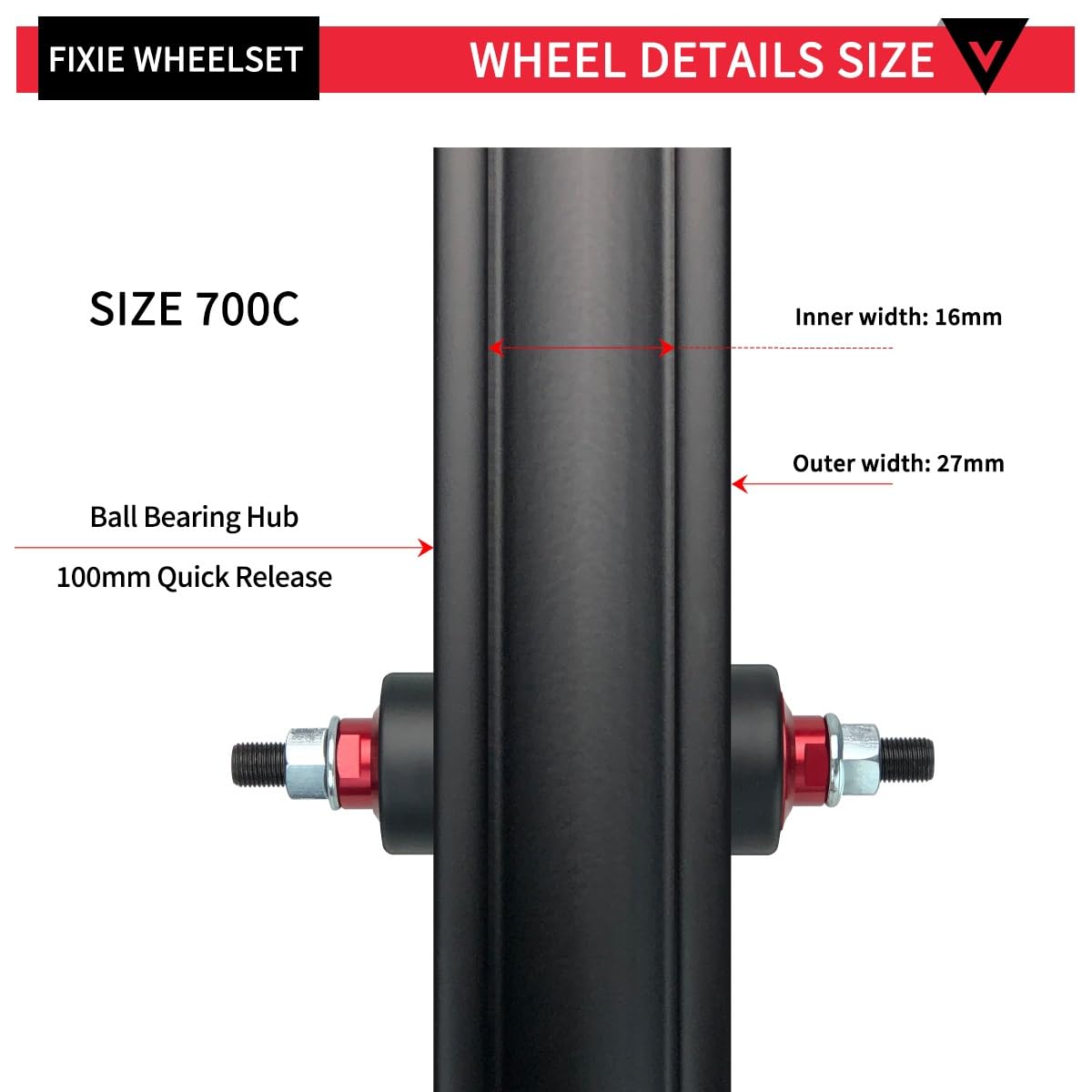 Ruedas Fixie 700C Negras de 5 radios, Fabricadas en aleación de magnesio, Frenos V-Brake, espaciado Entre Ejes de 100/120 mm (Delantero y Trasero), para neumáticos 700 x 23-28C, 27