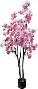 Garveehome Pink Cherry Blossom Tree, 5ft Tall Decorative Artificial Cherry Blossom Tree in Plastic Pot for Indoor Outdoor Home Office Party Wedding Housewarming Gift (Double Pole)