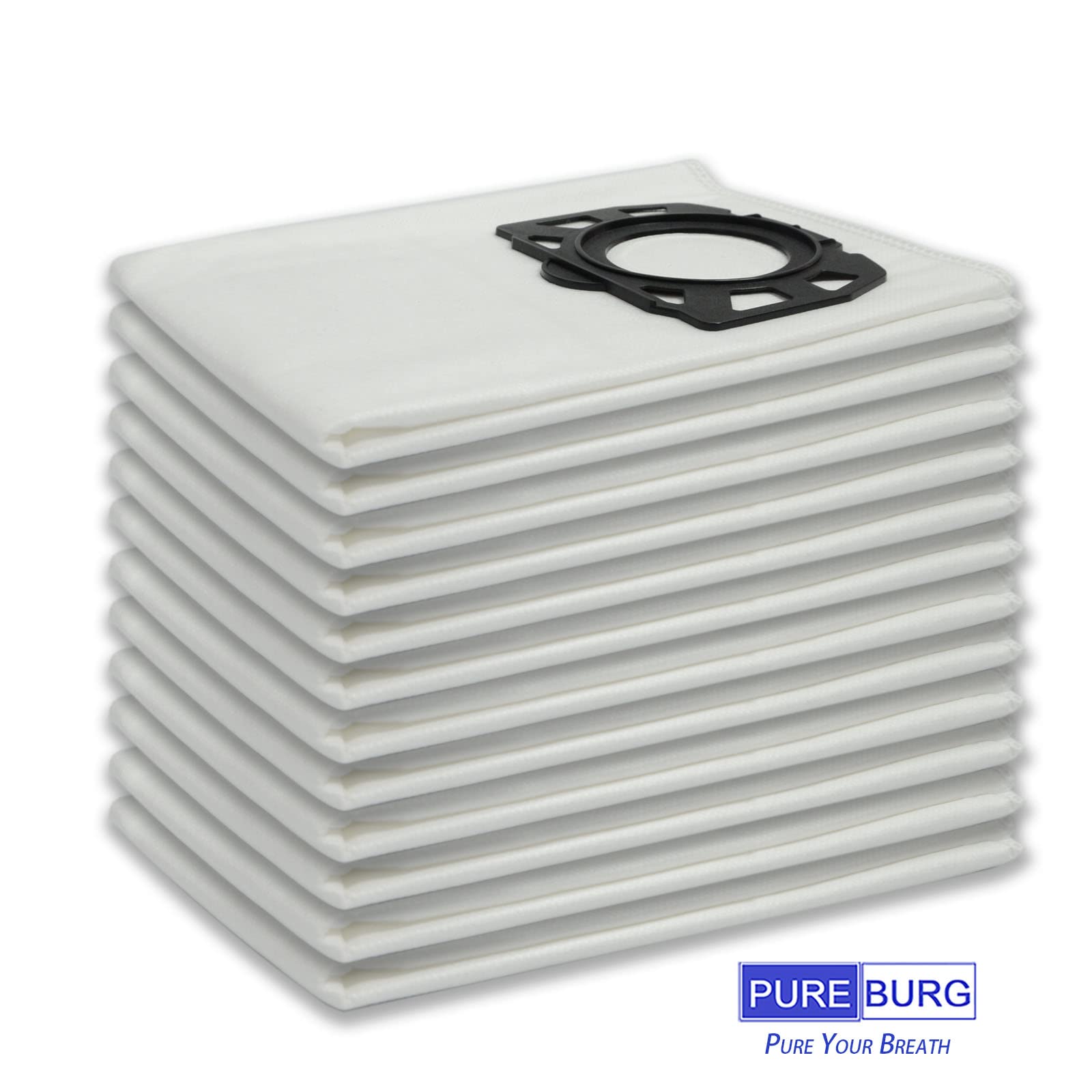 PUREBURG 2 filtry płaskie z 12 workami do odkurzacza zestaw filtrów kompatybilny z Kärcher WD4 WD5 WD6 WD5P WD6P Premium MV4 MV5 MV6 Numer części odkurzacza 2.863-005.0 2.863-006.0